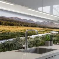 KitchenYeah Keuken achterwand 150x60 cm - Spatscherm zelfklevend Berglandschap - Rivier - Bos - Muurbeschermer - Spatwand fornuis