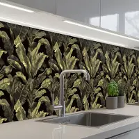KitchenYeah Keuken achterwand 500x80 cm - Spatscherm zelfklevend Botanisch - Bladeren - Groen - Muurbeschermer - Spatwand fornuis