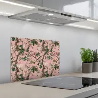 KitchenYeah Spatscherm 60x45 cm - Zelfklevende achterwand Pioenrozen - Botanisch - Vogel - Keuken muurbeschermer - Spatwand fornuis