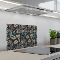 KitchenYeah Spatscherm 60x40 cm - Zelfklevende achterwand Botanisch - Patroon - Blauw - Keuken muurbeschermer - Spatwand fornuis