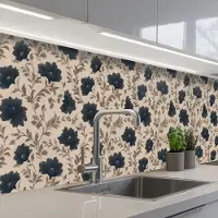 KitchenYeah Keuken achterwand 250x60 cm - Spatscherm zelfklevend Motief - Bloemen - Zwart - Beige - Muurbeschermer - Spatwand fornuis