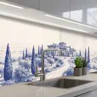 KitchenYeah Keuken achterwand 200x60 cm - Spatscherm zelfklevend Rustiek - Landgoed - Blauw - Muurbeschermer - Spatwand fornuis