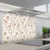 KitchenYeah Spatscherm 80x55 cm - Zelfklevende achterwand Patroon - Klassiek - Roze - Keuken muurbeschermer - Spatwand fornuis