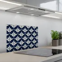 KitchenYeah Spatscherm 60x40 cm - Zelfklevende achterwand Modern - Ontwerp - Blauw - Keuken muurbeschermer - Spatwand fornuis