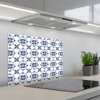 KitchenYeah Spatscherm 70x55 cm - Zelfklevende achterwand Modern - Patroon - Blauw - Roze - Keuken muurbeschermer - Spatwand fornuis