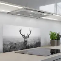 KitchenYeah Spatscherm 80x40 cm - Zelfklevende achterwand Hert - Mistig - Zwart - Wit - Keuken muurbeschermer - Spatwand fornuis