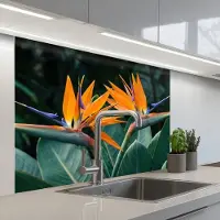 KitchenYeah Keuken achterwand 100x80 cm - Spatscherm zelfklevend Paradijsvogel - Bloem - Exotisch - Muurbeschermer - Spatwand fornuis