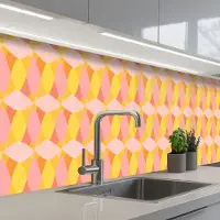 KitchenYeah Keuken achterwand 400x60 cm - Spatscherm zelfklevend Kleurrijk - Ruitpatroon - Bladvormen - Muurbeschermer - Spatwand fornuis