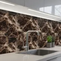 KitchenYeah Keuken achterwand 200x60 cm - Spatscherm zelfklevend Bruin - Goud - Marmer print - Muurbeschermer - Spatwand fornuis