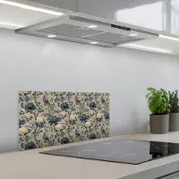 KitchenYeah Spatscherm 60x30 cm - Zelfklevende achterwand Pauw - Bloemen - Blauw - Keuken muurbeschermer - Spatwand fornuis