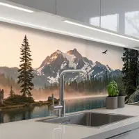 KitchenYeah Keuken achterwand 300x80 cm - Spatscherm zelfklevend Bergen - Water - Bomen - Muurbeschermer - Spatwand fornuis