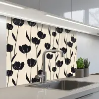 KitchenYeah Keuken achterwand 100x80 cm - Spatscherm zelfklevend Tulpen - Patroon - Zwart - Muurbeschermer - Spatwand fornuis