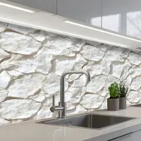 KitchenYeah Keuken achterwand 150x60 cm - Spatscherm zelfklevend Structuur - Rots - Wit - Muurbeschermer - Spatwand fornuis