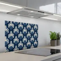KitchenYeah Spatscherm 70x50 cm - Zelfklevende achterwand Modern - Patroon - Blauw - Keuken muurbeschermer - Spatwand fornuis