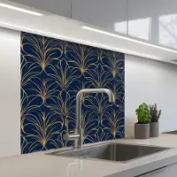 KitchenYeah Keuken achterwand 80x80 cm - Spatscherm zelfklevend Deco - Waaier - Blauw - Muurbeschermer - Spatwand fornuis