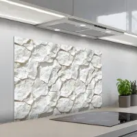 KitchenYeah Spatscherm 100x65 cm - Zelfklevende achterwand Structuur - Rots - Wit - Keuken muurbeschermer - Spatwand fornuis