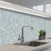 KitchenYeah Keuken achterwand 200x60 cm - Spatscherm zelfklevend Klassiek - Bloemen - Blauw - Muurbeschermer - Spatwand fornuis