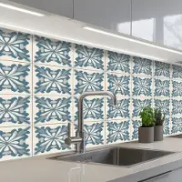 KitchenYeah Keuken achterwand 150x60 cm - Spatscherm zelfklevend Dessin - Tegel - Blauw - Muurbeschermer - Spatwand fornuis