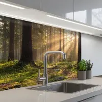 KitchenYeah Keuken achterwand 80x60 cm - Spatscherm zelfklevend Bos - Zonlicht - Gras - Muurbeschermer - Spatwand fornuis