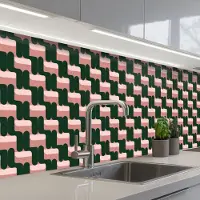 KitchenYeah Keuken achterwand 300x80 cm - Spatscherm zelfklevend Vlechtpatroon - Groen - Roze - Geometrisch - Muurbeschermer - Spatwand fornuis