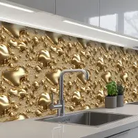 KitchenYeah Keuken achterwand 300x80 cm - Spatscherm zelfklevend Druppels - Organisch - Goud - Muurbeschermer - Spatwand fornuis