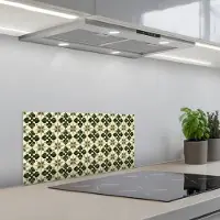 KitchenYeah Spatscherm 60x30 cm - Zelfklevende achterwand Patroon - Tegel - Groen - Keuken muurbeschermer - Spatwand fornuis