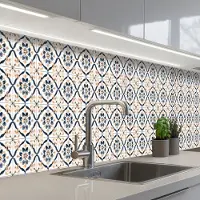 KitchenYeah Keuken achterwand 500x80 cm - Spatscherm zelfklevend Bladvorm - Patroon - Kleurrijk - Muurbeschermer - Spatwand fornuis