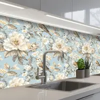 KitchenYeah Keuken achterwand 200x80 cm - Spatscherm zelfklevend Botanisch - Zangvogel - Blauw - Muurbeschermer - Spatwand fornuis