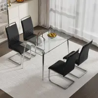 OKWISH Eetkamerstoel – Ergonomisch Design – Set Van 4 – Metaal, Kunstleer En Linnen – Zwart – Voor Eetkamer Of Keuken