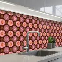 KitchenYeah Keuken achterwand 400x80 cm - Spatscherm zelfklevend Retro - Madelief - Roze - Muurbeschermer - Spatwand fornuis