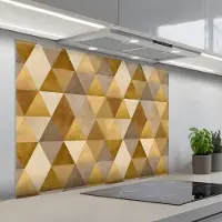 KitchenYeah Spatscherm 100x75 cm - Zelfklevende achterwand Geometrisch - Driehoek - Goud - Keuken muurbeschermer - Spatwand fornuis