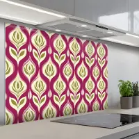 KitchenYeah Spatscherm 120x80 cm - Zelfklevende achterwand Retro - Floraal - Paars - Keuken muurbeschermer - Spatwand fornuis