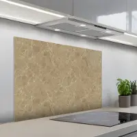 KitchenYeah Spatscherm 100x65 cm - Zelfklevende achterwand Beige - Marmer print - Witte aders - Keuken muurbeschermer - Spatwand fornuis