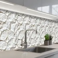 KitchenYeah Keuken achterwand 500x80 cm - Spatscherm zelfklevend Structuur - Rots - Wit - Muurbeschermer - Spatwand fornuis