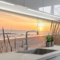 KitchenYeah Keuken achterwand 300x60 cm - Spatscherm zelfklevend Zonsondergang - Duinen - Zee - Muurbeschermer - Spatwand fornuis