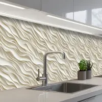 KitchenYeah Keuken achterwand 400x80 cm - Spatscherm zelfklevend Golven - Wit - Minimalistisch - Muurbeschermer - Spatwand fornuis