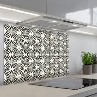 KitchenYeah Spatscherm 90x60 cm - Zelfklevende achterwand Grafisch - Patroon - Zwart - Keuken muurbeschermer - Spatwand fornuis
