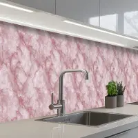 KitchenYeah Keuken achterwand 500x60 cm - Spatscherm zelfklevend Roze - Kwartsmarmer - Aders - Muurbeschermer - Spatwand fornuis