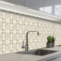 KitchenYeah Keuken achterwand 500x80 cm - Spatscherm zelfklevend Tegel - Motief - Beige - Muurbeschermer - Spatwand fornuis