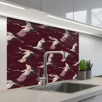 KitchenYeah Keuken achterwand 100x80 cm - Spatscherm zelfklevend Kraanvogels - Klassiek - Bordeaux - Muurbeschermer - Spatwand fornuis