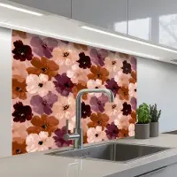 KitchenYeah Keuken achterwand 100x80 cm - Spatscherm zelfklevend Bloemen - Abstract - Aardetinten - Muurbeschermer - Spatwand fornuis