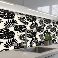 KitchenYeah Keuken achterwand 150x60 cm - Spatscherm zelfklevend Modern - Monstera - Zwart - Muurbeschermer - Spatwand fornuis