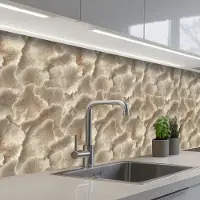 KitchenYeah Keuken achterwand 300x80 cm - Spatscherm zelfklevend Waaierstructuren - Beige - Vezeltextuur - Muurbeschermer - Spatwand fornuis