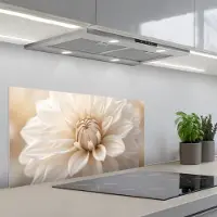 KitchenYeah Spatscherm 80x40 cm - Zelfklevende achterwand Bloem - Dahlia - Wit - Keuken muurbeschermer - Spatwand fornuis