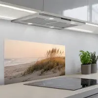 KitchenYeah Spatscherm 90x45 cm - Zelfklevende achterwand Duinlandschap - Zonsondergang - Strand - Keuken muurbeschermer - Spatwand fornuis