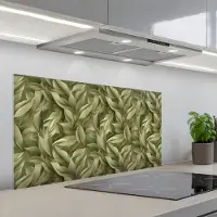 KitchenYeah Spatscherm 100x50 cm - Zelfklevende achterwand Bladeren - Modern - Groen - Keuken muurbeschermer - Spatwand fornuis