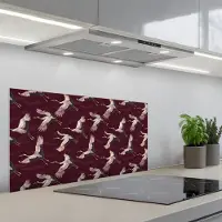 KitchenYeah Spatscherm 90x45 cm - Zelfklevende achterwand Kraanvogels - Klassiek - Bordeaux - Keuken muurbeschermer - Spatwand fornuis