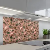 KitchenYeah Spatscherm 120x60 cm - Zelfklevende achterwand Bloemen - Klassiek - Roze - Keuken muurbeschermer - Spatwand fornuis