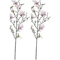 Mica Decorations Kunstbloemen - 2x - magnolia tree - lichtroze - 80 cm - siertakken - boeket - stelen