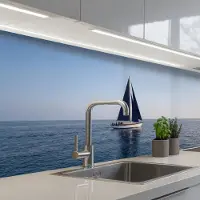 KitchenYeah Keuken achterwand 200x60 cm - Spatscherm zelfklevend Zeilboot - Zee - Blauw - Muurbeschermer - Spatwand fornuis